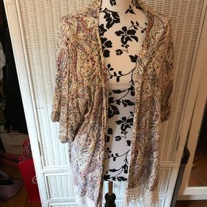 CREAM MULTI PAISLEY BOBEAU KIMONO W/FRINGE SIZE 2X